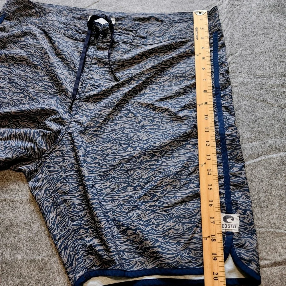 Costa Del Mar Board Shorts Mens 38 Wave Print Blue Performance Swim Trunks